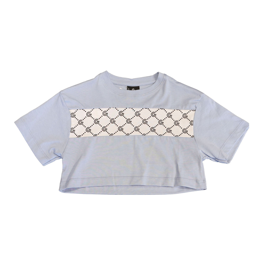 T-SHIRT CROPPED GABRIELLA GUCCI DOPPIA FASCIA MONOGRAM G CELESTE