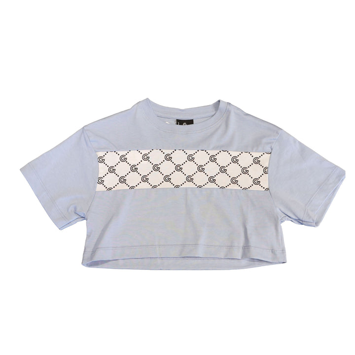 T-SHIRT CROPPED GABRIELLA GUCCI DOPPIA FASCIA MONOGRAM G CELESTE