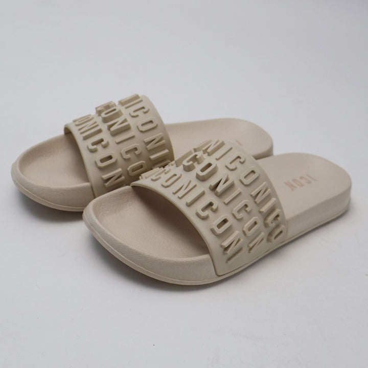 CIABATTE ICON SLIDE LOGO BEIGE & BLACK UOMO