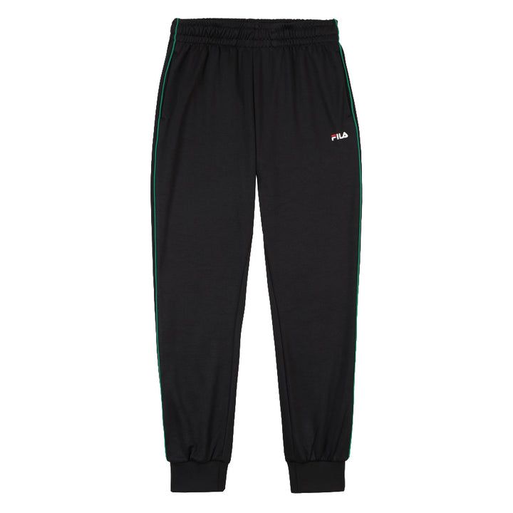 FAT0704 - Pantaloni - Fila - Bambini - Jogging - CAMPSSSO - Nera Con Banda Verde - Tessuto Felpato - Comoda - Sportiva - Abbigliamento Autunno Inverno