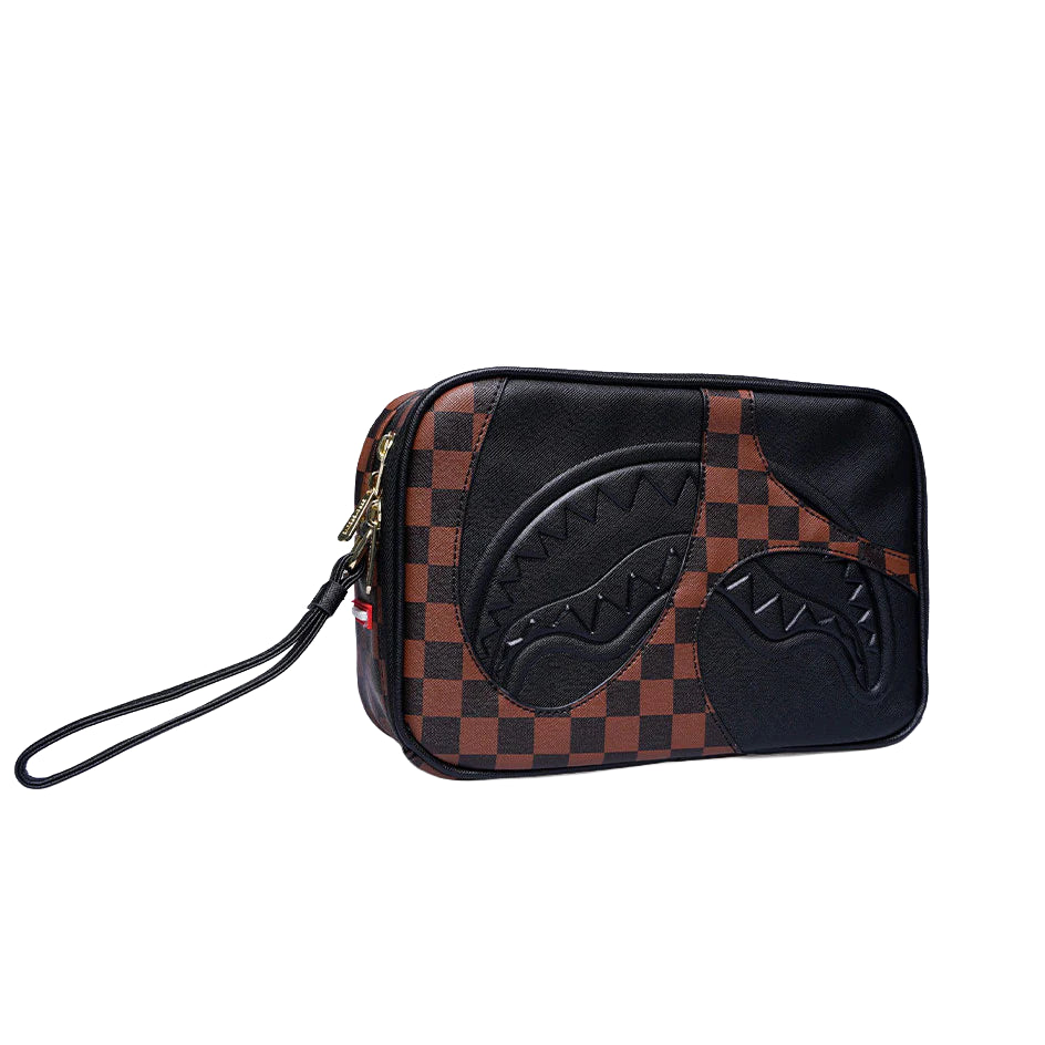 910B8282NSZ - Borse - Unisex - Sprayground - Pochette - TOILETRY BAG JETSTREAM BROWN - Similpelle - Marrone & Nero - Viaggio - Streetwear - Pochette - Accessorio