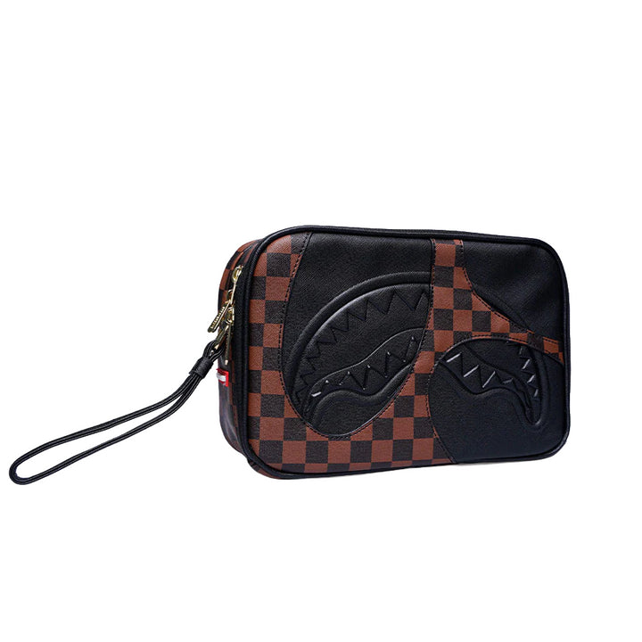 910B8282NSZ - Borse - Unisex - Sprayground - Pochette - TOILETRY BAG JETSTREAM BROWN - Similpelle - Marrone & Nero - Viaggio - Streetwear - Pochette - Accessorio