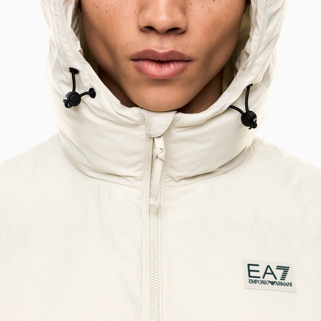 7M000693 AF15956 - GILET UOMO IMBOTTITO CON CAPPUCCIO EA7 EMPORIO ARMANI TESSUTO TECNICO NERO & BEIGE