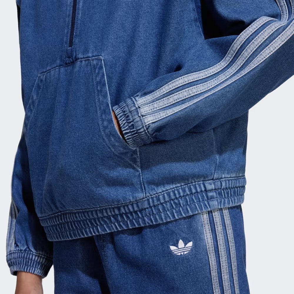 JC7878 - Tute - Bambini - Adidas - ORIGINALS DENIM TRACKSUIT - GIACCA HALF-ZIP E PANTALONI JEANS - Iconica Rivisitazione - Denim Blu - Crop Oversize