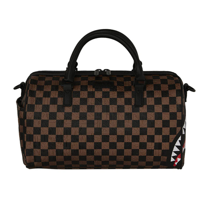 910D8236NSZ - Borse - Sprayground - Borsone - MINI DUFFLE SPRAYGROUND CHECK 2 EMBOSS - Ecopelle - Marrone & Nero - Grafica A Scacchiera - Accessorio