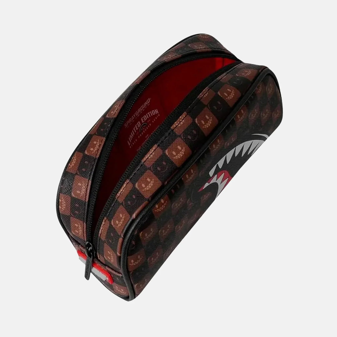 ASTUCCIO POCHETTE UNISEX SPRAYGROUND SHARKS IN PARIS WTF BUBBLE BROWN CHECK